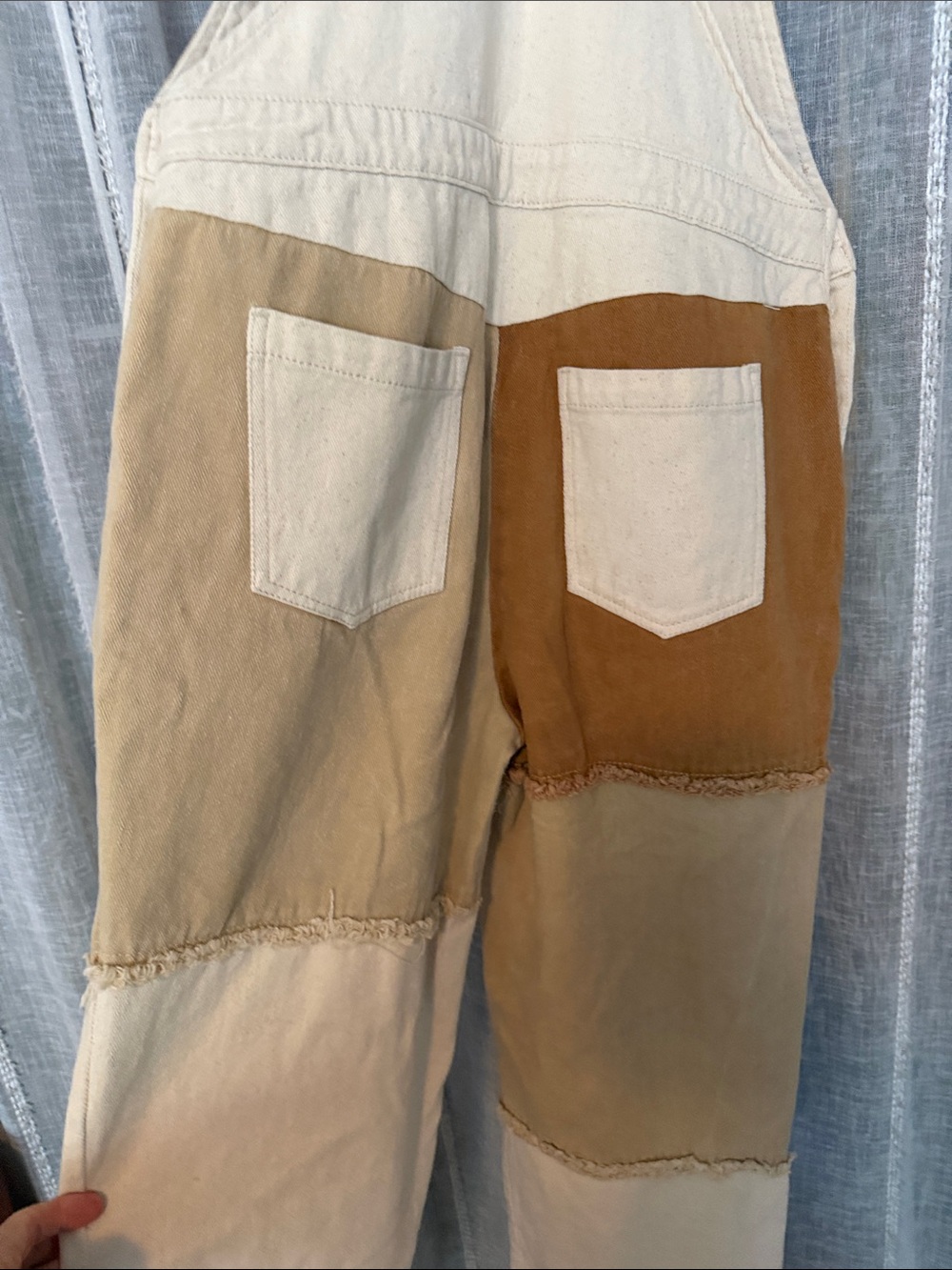 Blue Blush Patchwork Cotton Denim Patchwork Boho Large Overalls - Neutral Multi - Picture 4 of 12